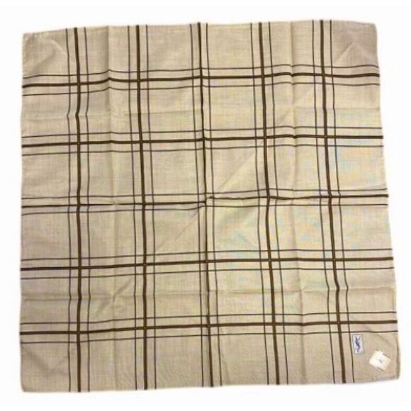 YSL Yves Saint Laurent Pocket Square Handkerchief / Scarf - Beige Plaid - Picture 3 of 10